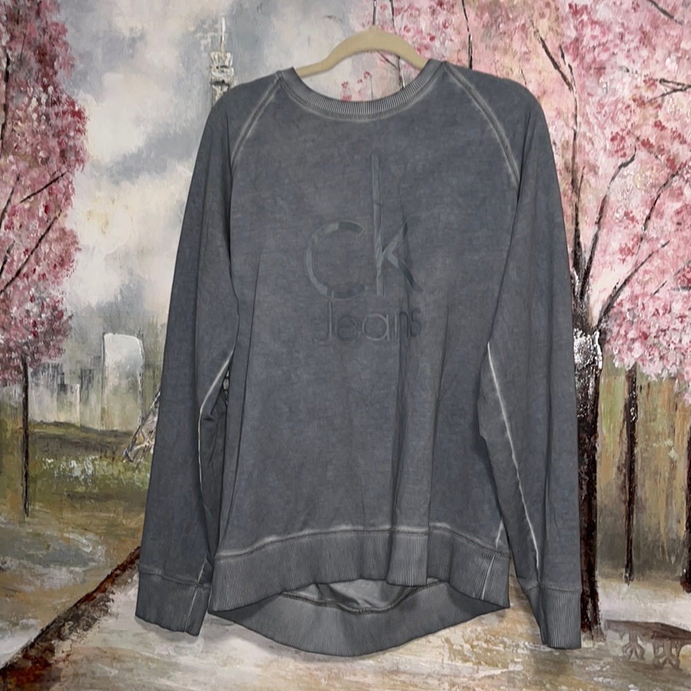 Calvin Klein Mens Oversized Cocoon Velour Sweatshirt, Grey sz Large EUC